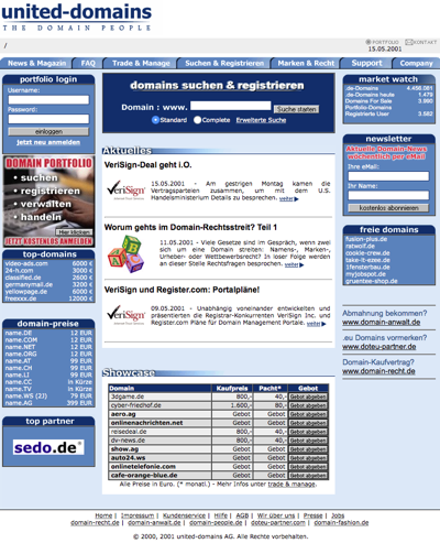Unsere Website im Jahre 2001